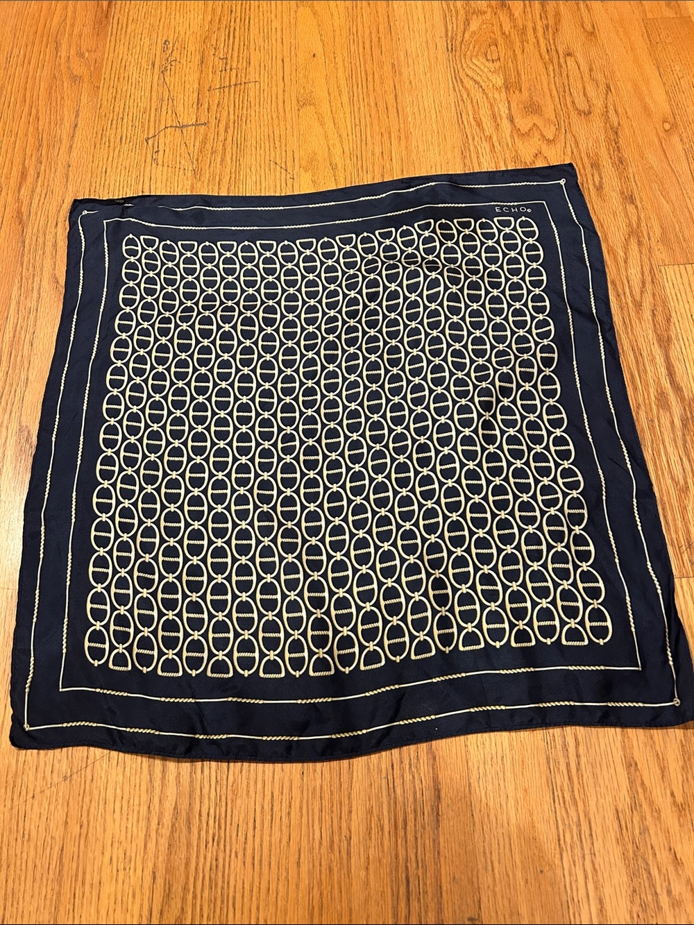 Vintage Echo Navy and Cream Chain-Link Print Square Scarf